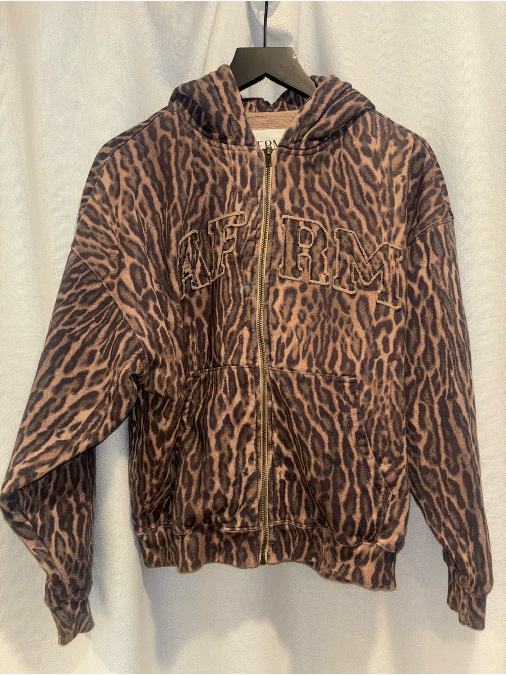 AFRM Brown Leopard Print Zip-Up Hoodie